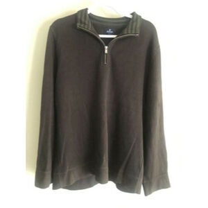 Faconnable Mens Sz L 1/4 Zip Sweater Long Sleeve Cotton Pullover Dark Brown